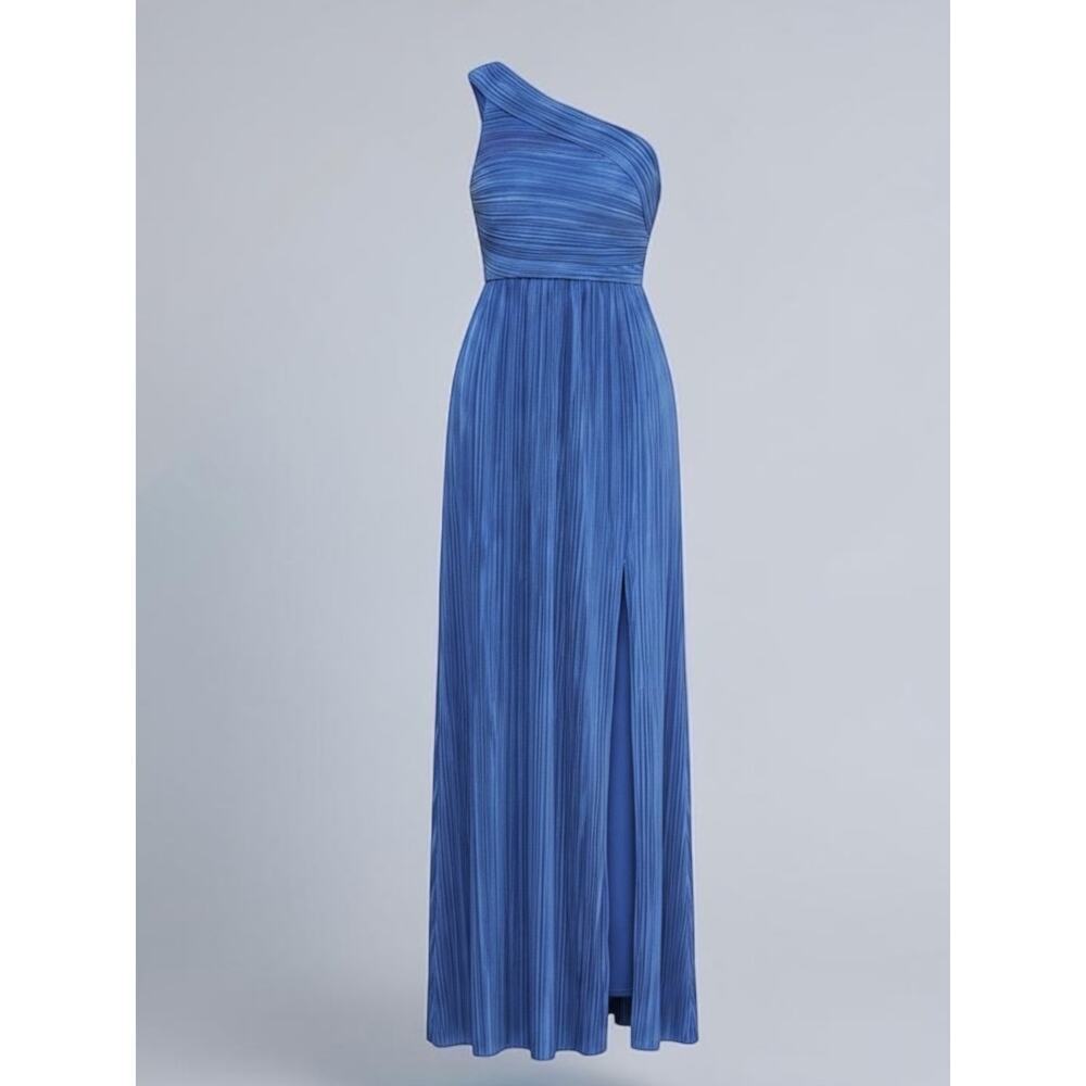 NWT Lulus Poised Performance Blue Plisse One Shoulder Gown Size M
